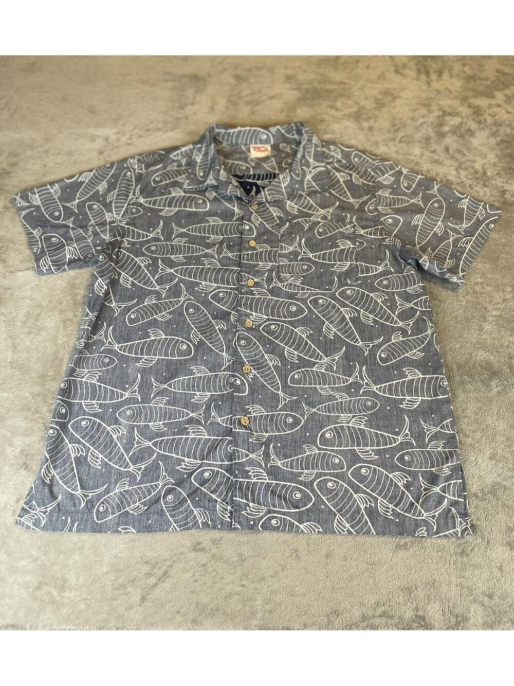 Barefoot in Paradise Men's M Fish Print Hawaiian Aloha Shirt 100% Cotton